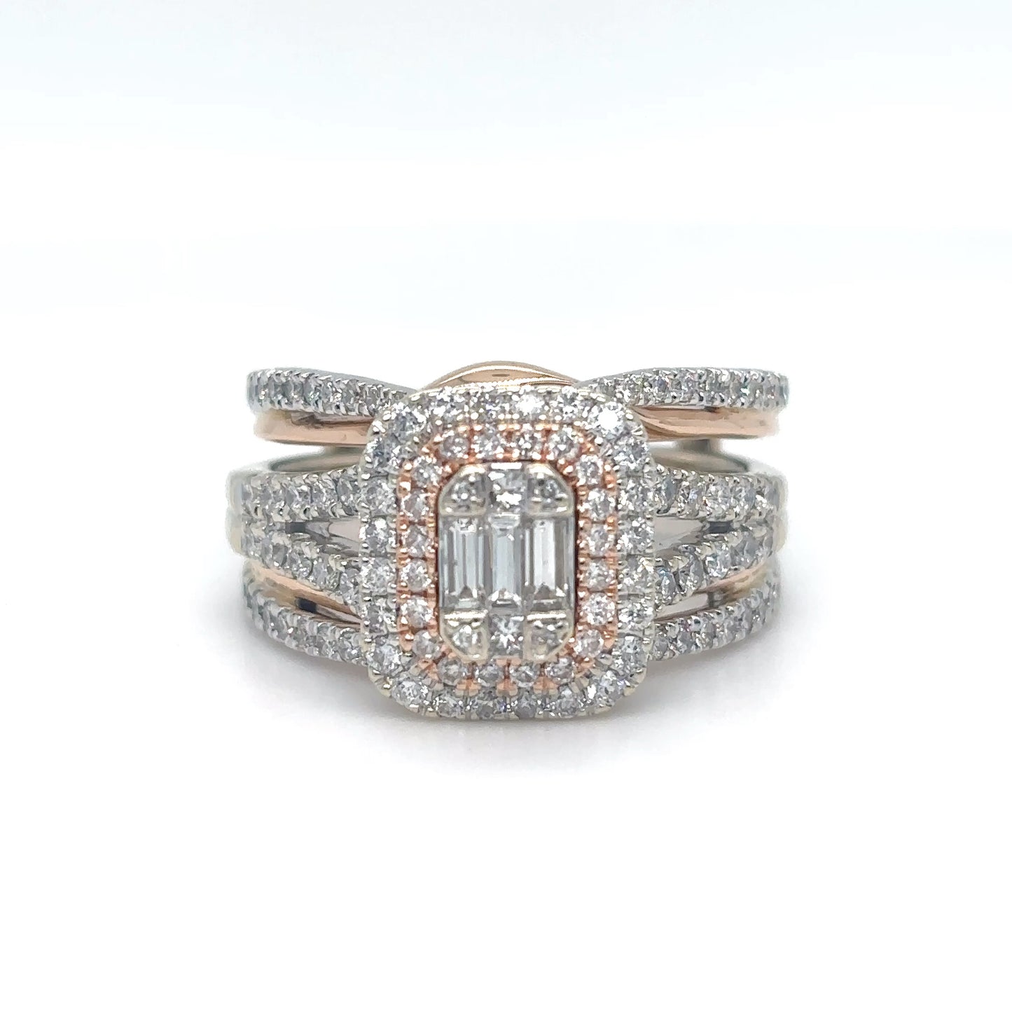 14KWR 1.50CTW BAGUETTE-ROUND-PRINCESS CUT DIAMOND BRIDAL SET SI1/2-G-H 10.8G