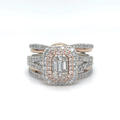 14KWR 1.50CTW BAGUETTE-ROUND-PRINCESS CUT DIAMOND BRIDAL SET SI1/2-G-H 10.8G