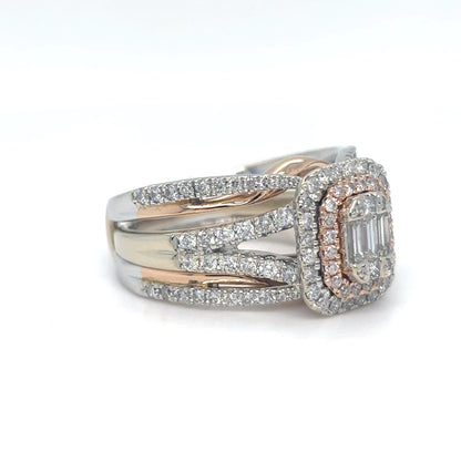14KWR 1.50CTW BAGUETTE-ROUND-PRINCESS CUT DIAMOND BRIDAL SET SI1/2-G-H 10.8G