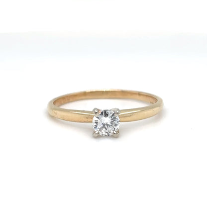 14KY 0.28CT ROUND DIAMOND SOLITAIRE ENGAGEMENT RING I1/H