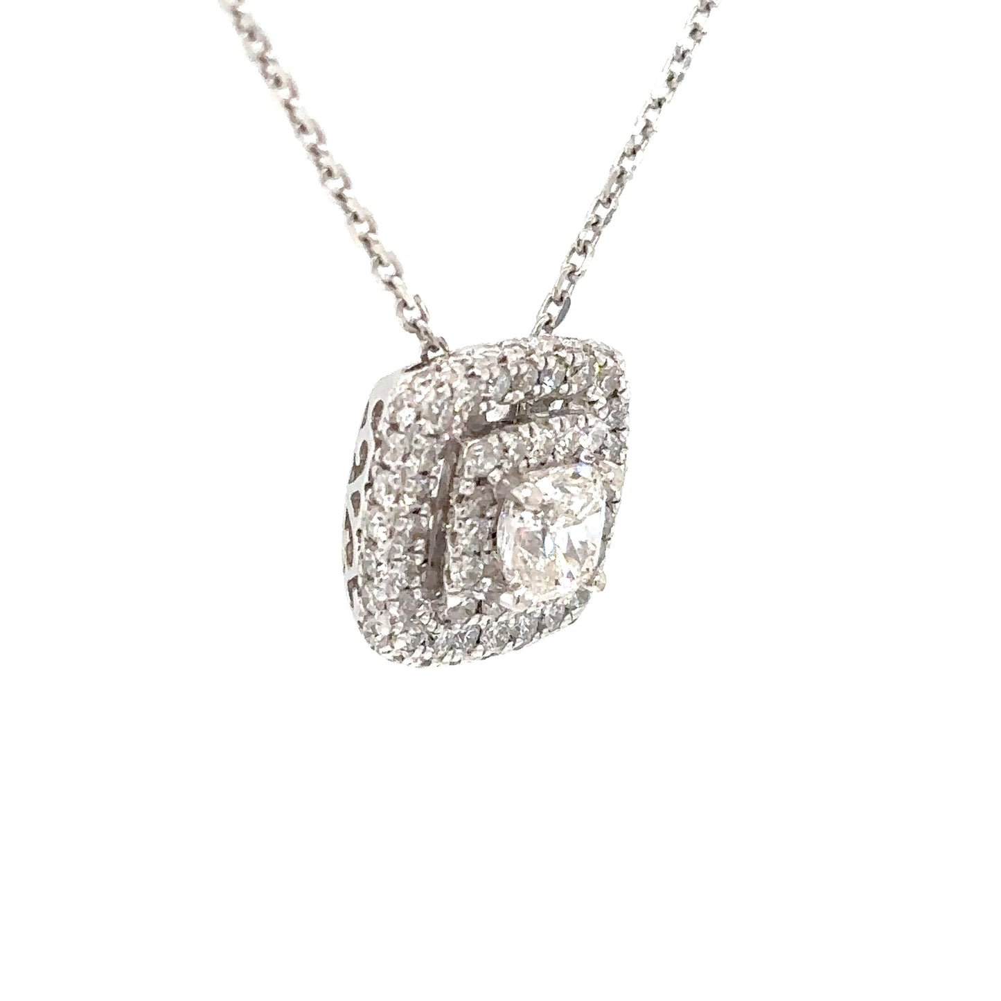 14KW NEIL LANE 1.00CTW CUSHION CUT HALO DIAMOND PENDANT I1/H-I 4.0G