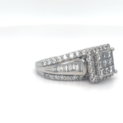 10KW 1.75CTW PRINCESS CUT-BAGUETTE-ROUND DIAMOND ENGAGEMENT RING SI2/H-I 6.7G