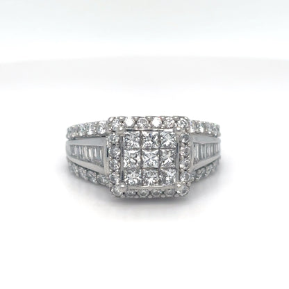 10KW 1.75CTW PRINCESS CUT-BAGUETTE-ROUND DIAMOND ENGAGEMENT RING SI2/H-I 6.7G