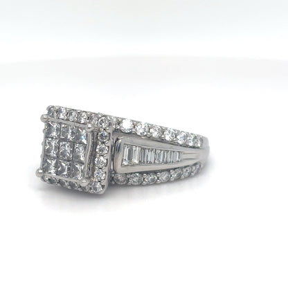10KW 1.75CTW PRINCESS CUT-BAGUETTE-ROUND DIAMOND ENGAGEMENT RING SI2/H-I 6.7G