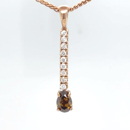 14KR 0.77CTW PEAR CHOCOLATE-WHITE DIAMOND PENDANT SI/C-7 SI1/F-G