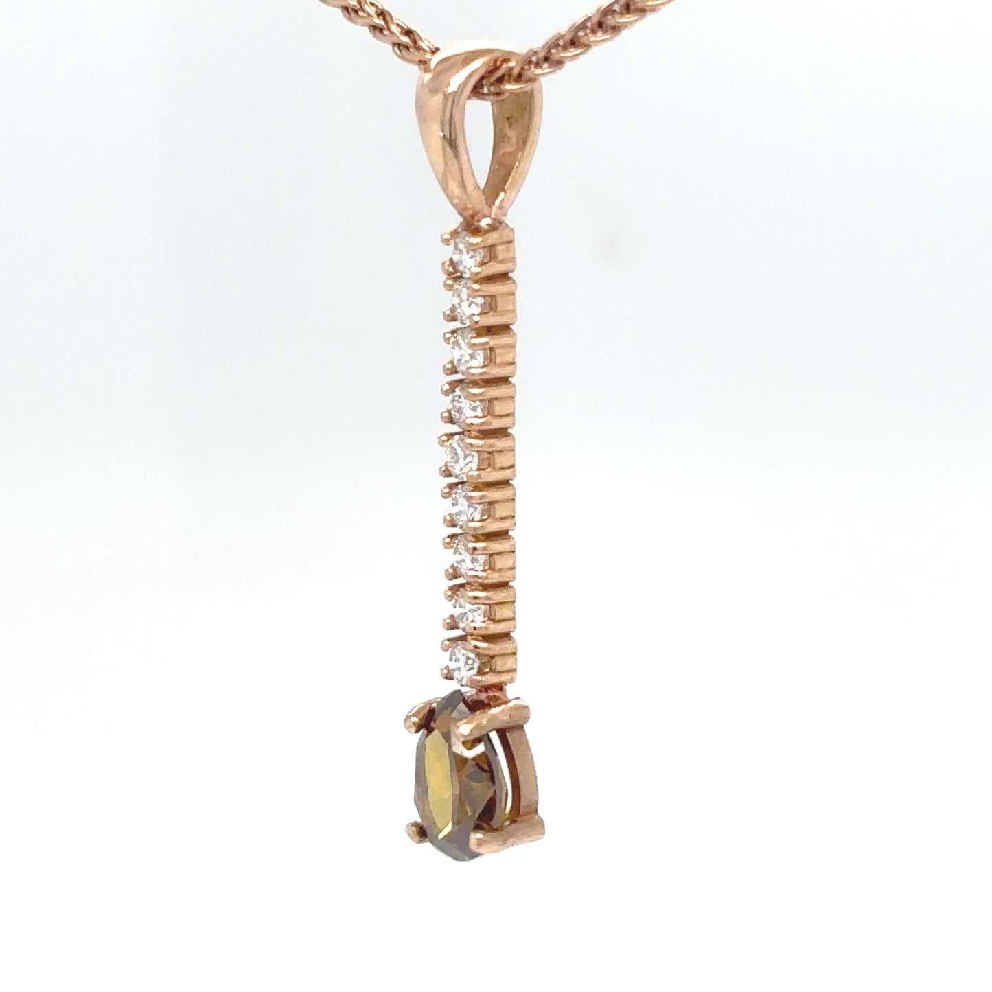 14KR 0.77CTW PEAR CHOCOLATE-WHITE DIAMOND PENDANT SI/C-7 SI1/F-G