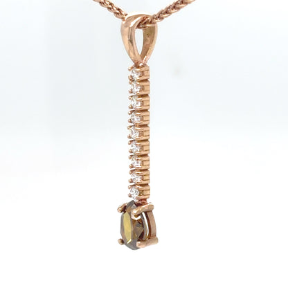14KR 0.77CTW PEAR CHOCOLATE-WHITE DIAMOND PENDANT SI/C-7 SI1/F-G