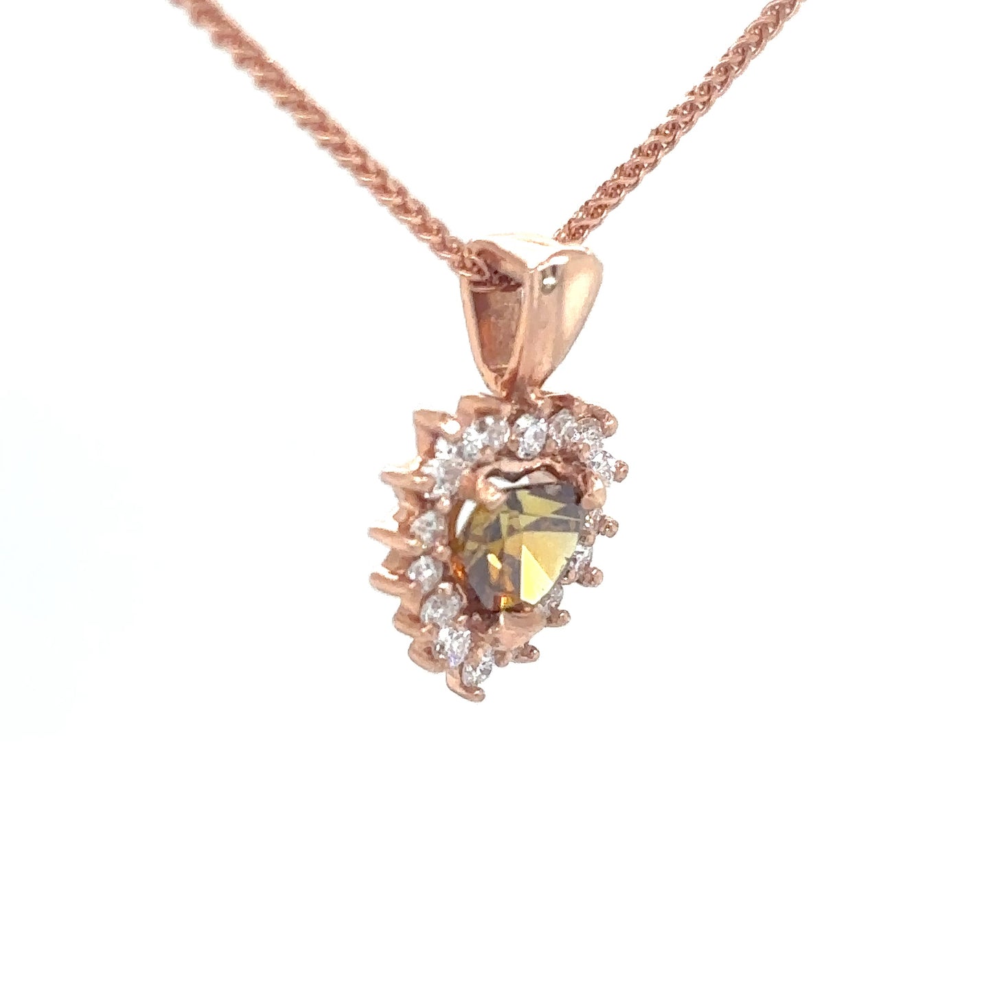 14KR 0.60CT CHOCOLATE HEART-0.25CTW WHITE DIAMOND HEART PENDANT VS/F-G