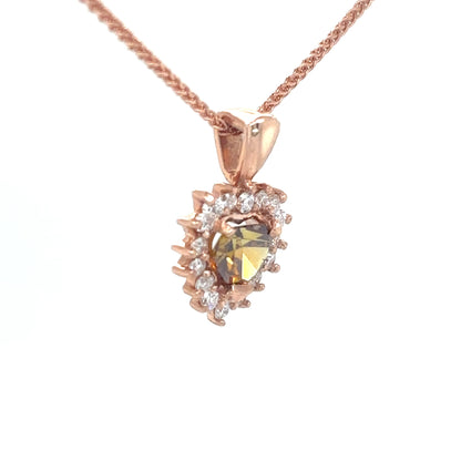 14KR 0.60CT CHOCOLATE HEART-0.25CTW WHITE DIAMOND HEART PENDANT VS/F-G