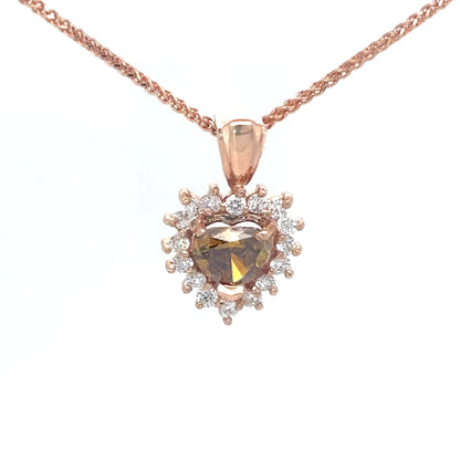 14KR 0.60CT CHOCOLATE HEART-0.25CTW WHITE DIAMOND HEART PENDANT VS/F-G