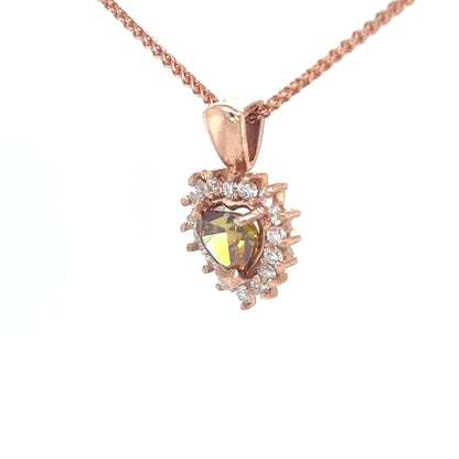 14KR 0.60CT CHOCOLATE HEART-0.25CTW WHITE DIAMOND HEART PENDANT VS/F-G