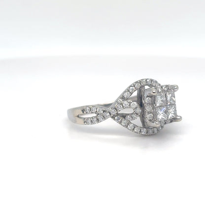 14KW 1.00CTW INVISIBLE SET PRINCESS CUT-ROUND DIAMOND ENGAGEMENT RING SI/G-H 3.6G
