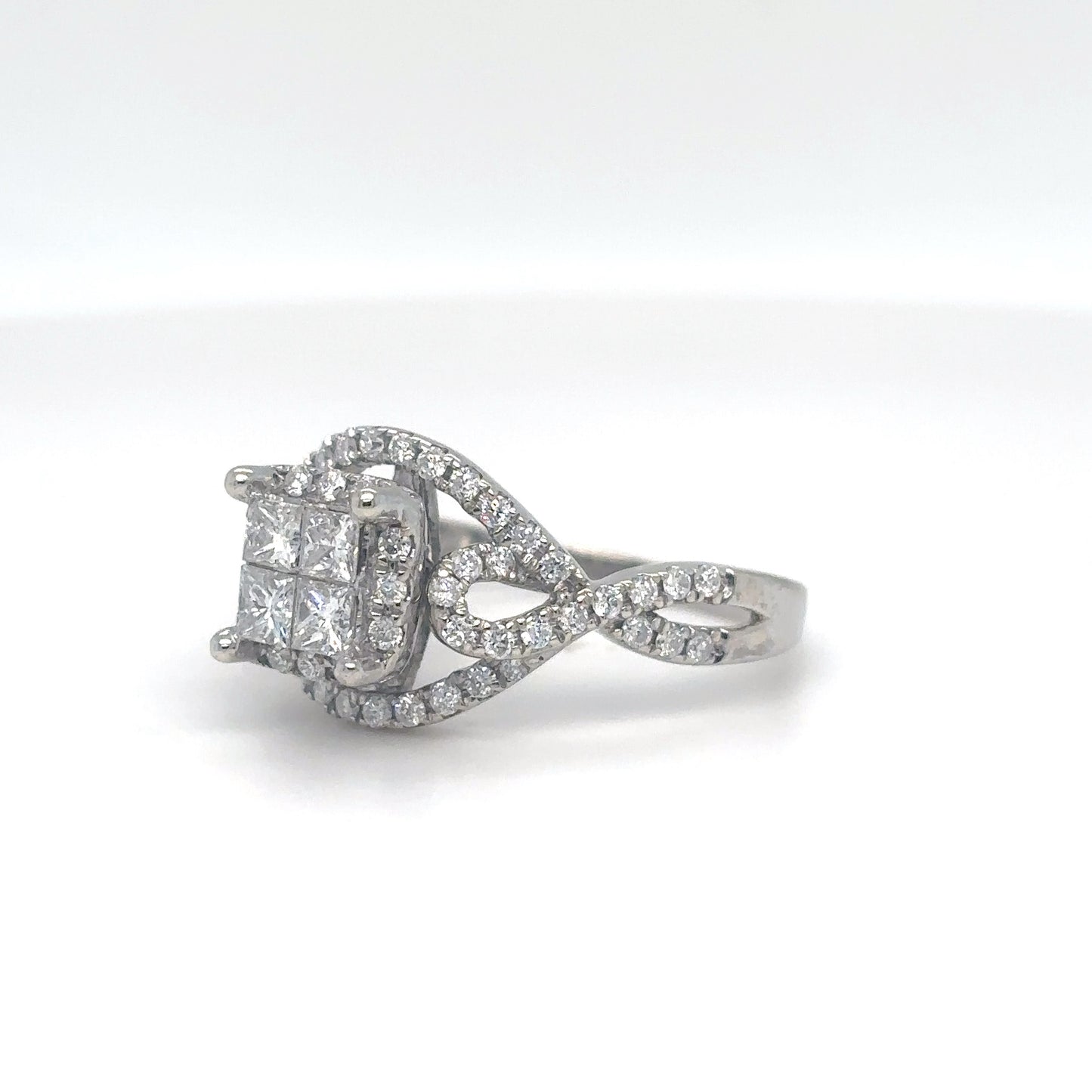 14KW 1.00CTW INVISIBLE SET PRINCESS CUT-ROUND DIAMOND ENGAGEMENT RING SI/G-H 3.6G