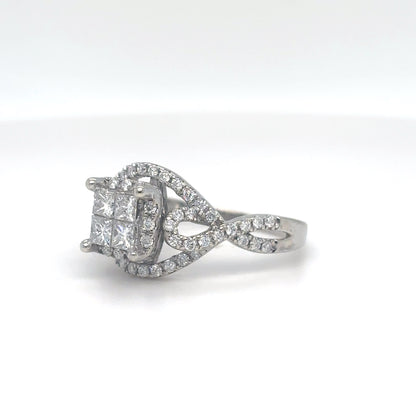14KW 1.00CTW INVISIBLE SET PRINCESS CUT-ROUND DIAMOND ENGAGEMENT RING SI/G-H 3.6G