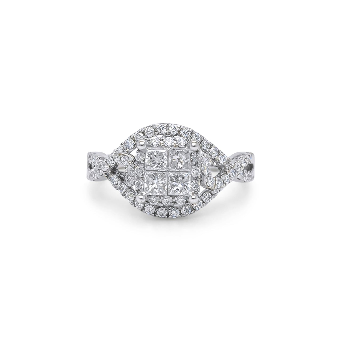 14KW 1.00CTW INVISIBLE SET PRINCESS CUT-ROUND DIAMOND ENGAGEMENT RING SI/G-H 3.6G