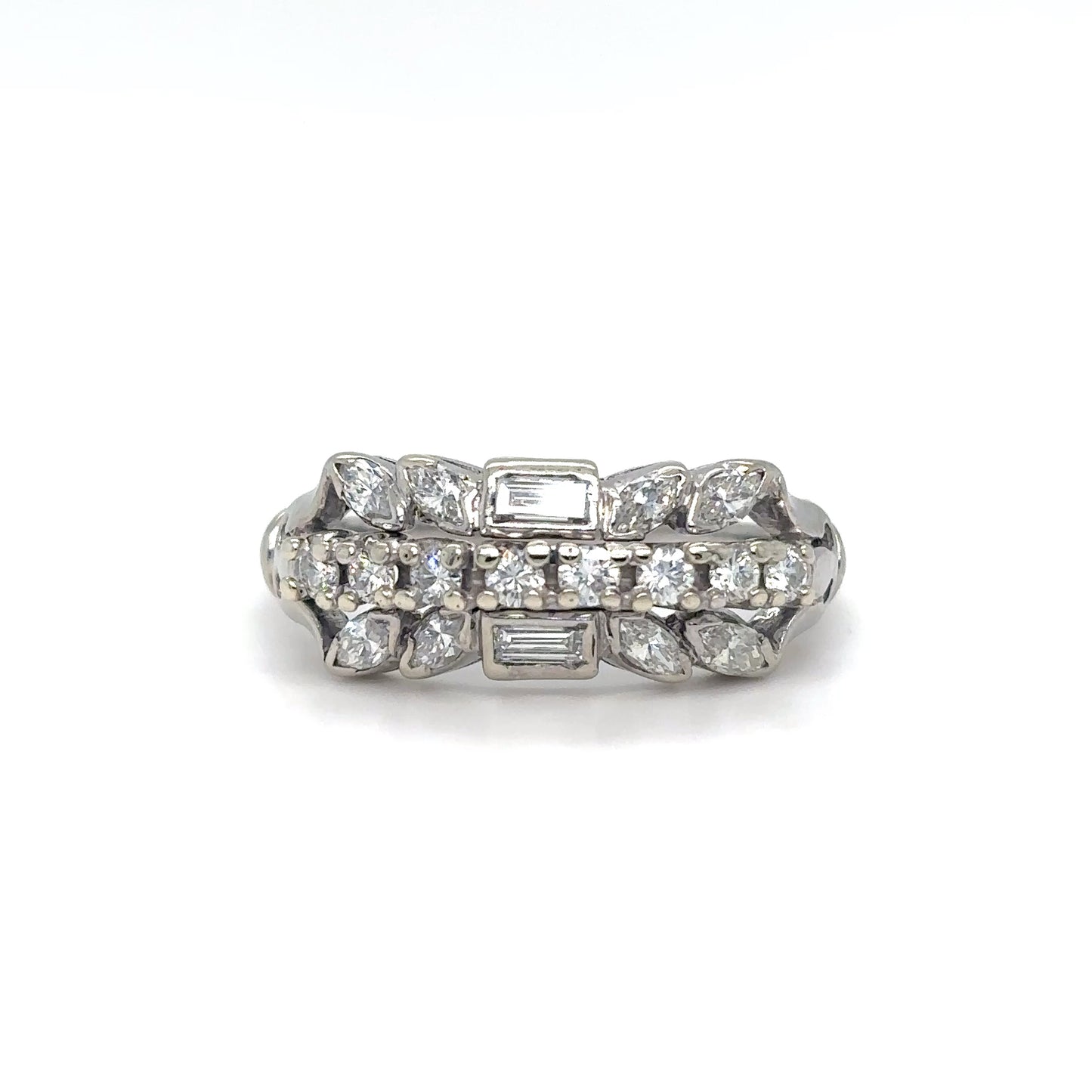14KW 0.75CTW ROUND-BAGUETTE-MARQUISE DIAMOND BAND SI/H 4.0G