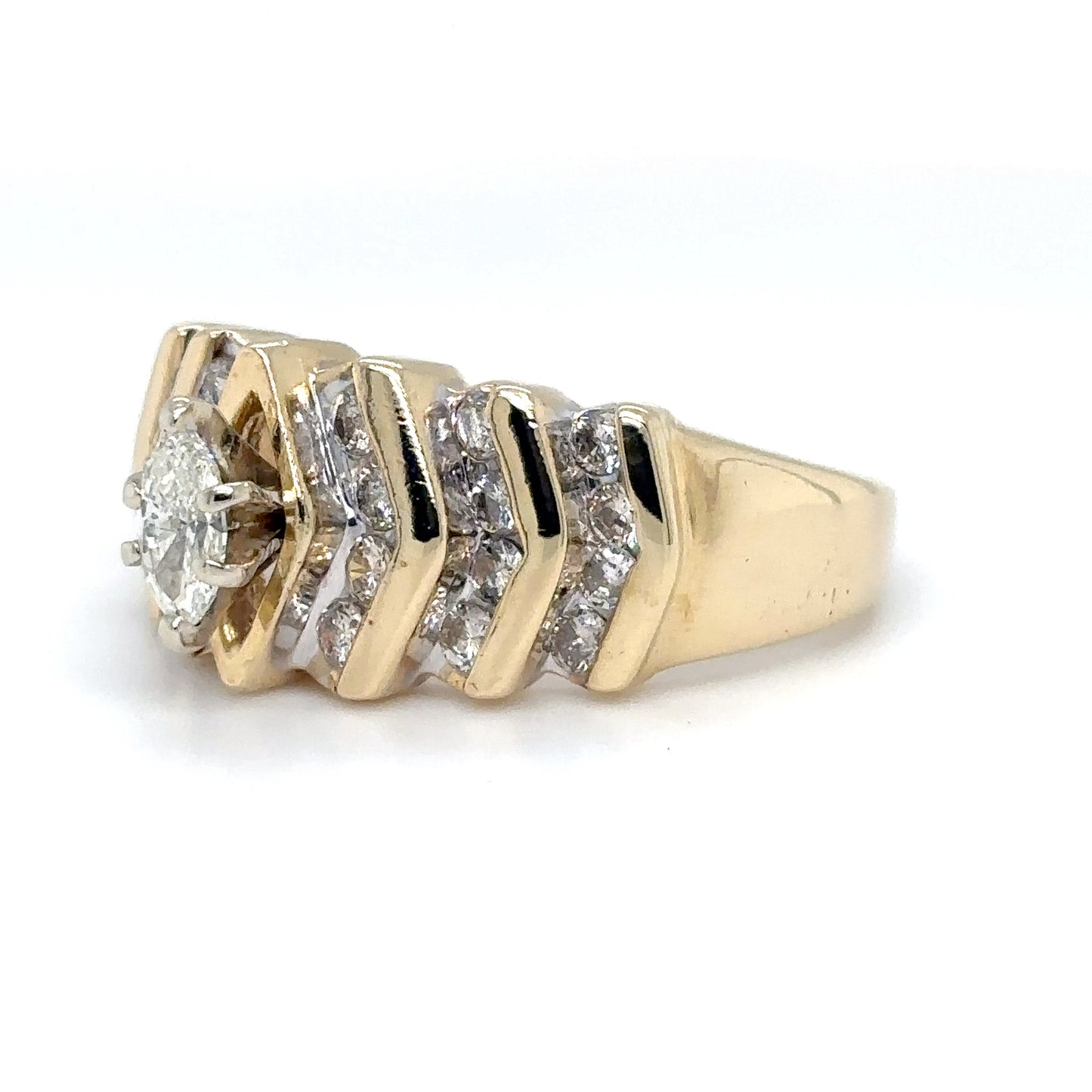 14KY 1.00CTW MARQUISE-ROUND DIAMOND ENGAGEMENT RING SI2/H-I 5.5G