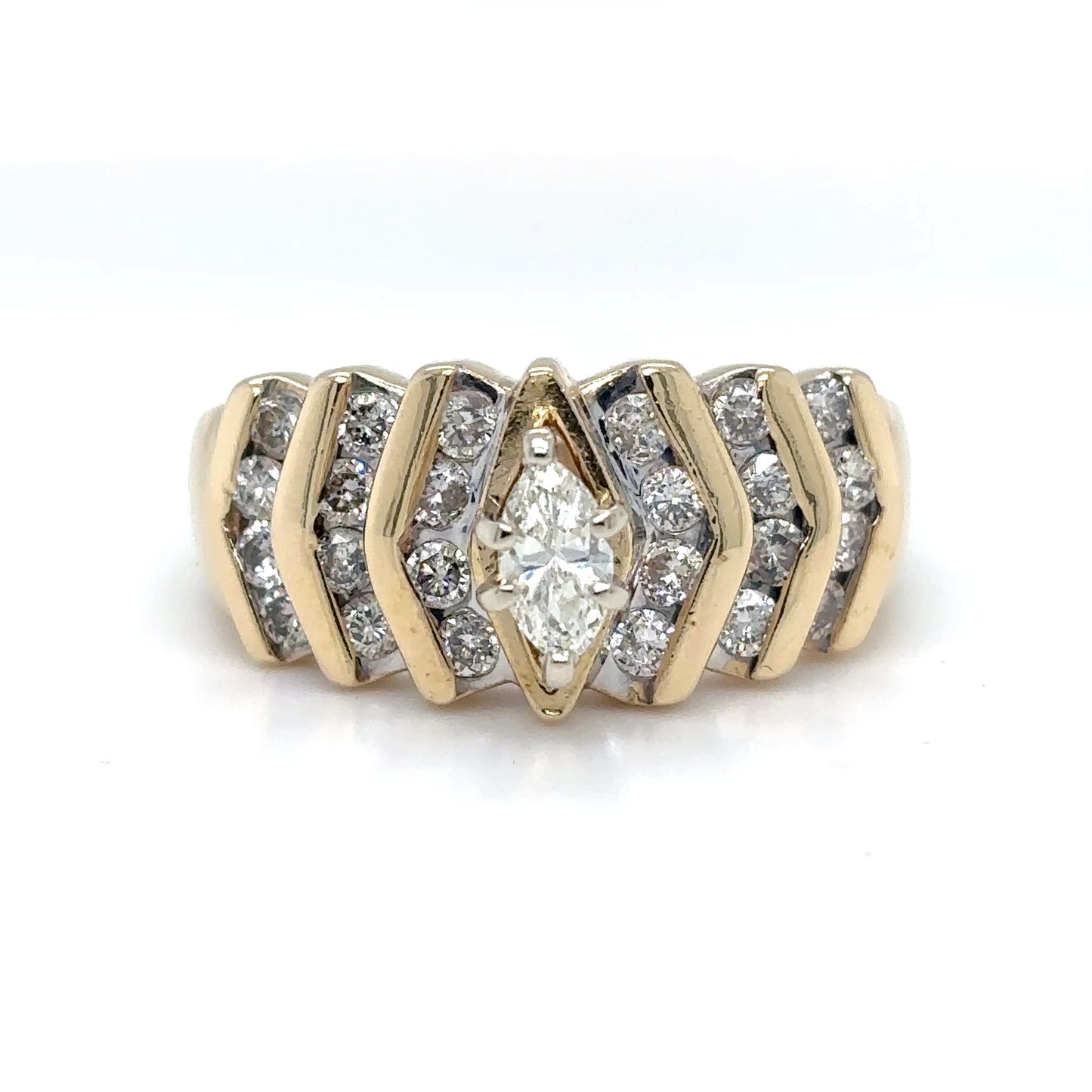14KY 1.00CTW MARQUISE-ROUND DIAMOND ENGAGEMENT RING SI2/H-I 5.5G