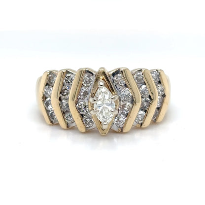 14KY 1.00CTW MARQUISE-ROUND DIAMOND ENGAGEMENT RING SI2/H-I 5.5G