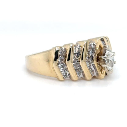 14KY 1.00CTW MARQUISE-ROUND DIAMOND ENGAGEMENT RING SI2/H-I 5.5G