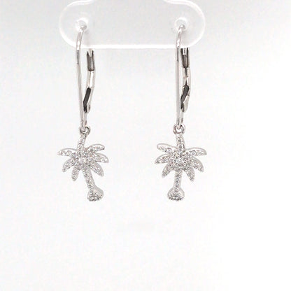 14KW 0.25CTW DIAMOND PALM TREE DANGLE EARRINGS SI1/G-H 2.3G