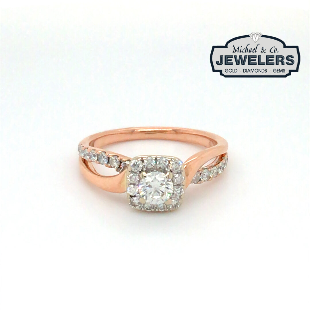 14KR 0.69CTW ROUND DIAMOND HALO ENGAGEMENT RING SI2-I1/H-I 3.6G