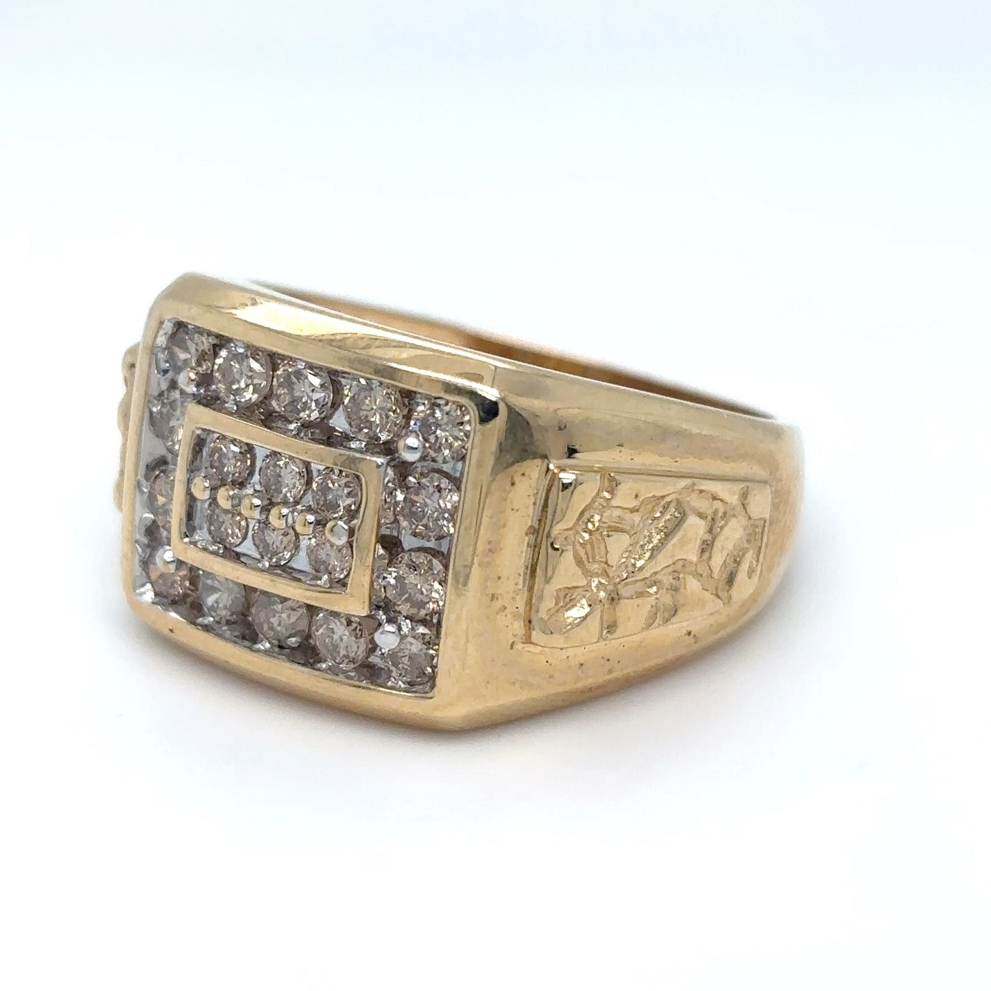 14KY 1.00CTW MEN'S DIAMOND CLUSTER RING SI2/K-L 7.7G
