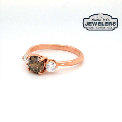 14KR 1.48CTW CHOCOLATE-WHITE DIAMOND THREE STONE RING