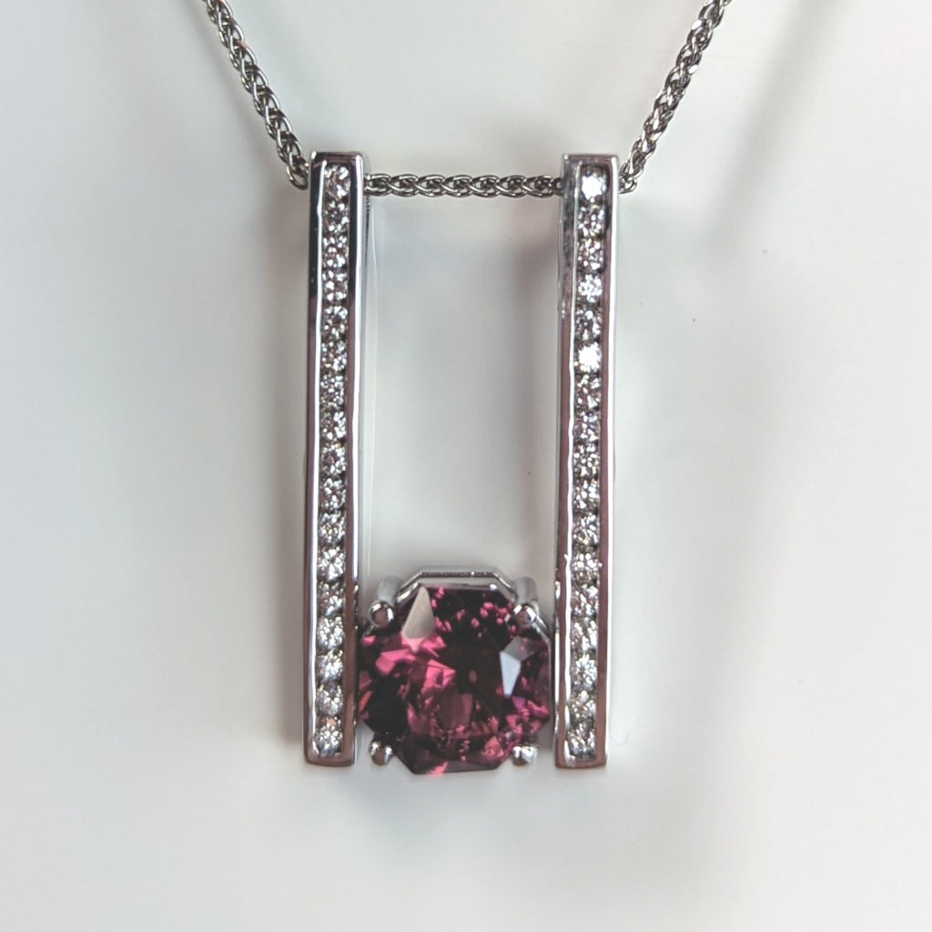 14KW 2.92CT RHODOLITE GARNET AND DIAMOND SLIDE PENDANT "AAA" VS/G-H 5.7G