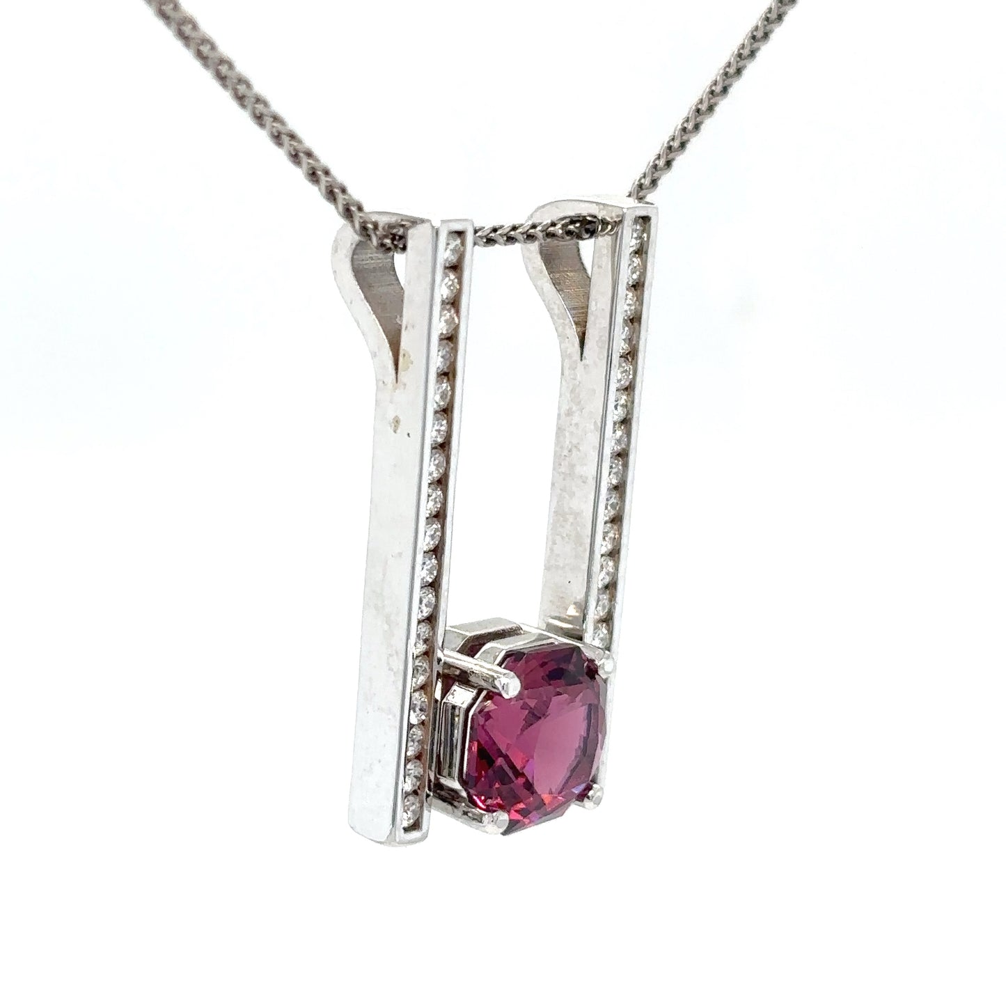 14KW 2.92CT RHODOLITE GARNET AND DIAMOND SLIDE PENDANT "AAA" VS/G-H 5.7G