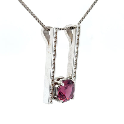 14KW 2.92CT RHODOLITE GARNET AND DIAMOND SLIDE PENDANT "AAA" VS/G-H 5.7G