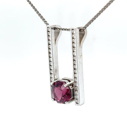 14KW 2.92CT RHODOLITE GARNET AND DIAMOND SLIDE PENDANT "AAA" VS/G-H 5.7G