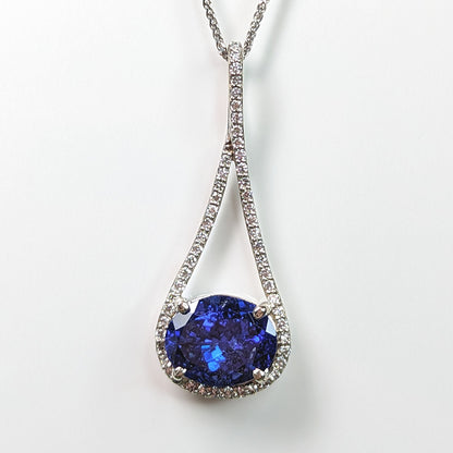 14KW 5.02CT OVAL TAZANITE-0.40CTW DIAMOND PENDANT "AAA" VS/G 4.0G