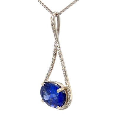 14KW 5.02CT OVAL TAZANITE-0.40CTW DIAMOND PENDANT "AAA" VS/G 4.0G
