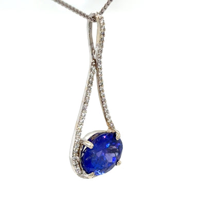 14KW 5.02CT OVAL TAZANITE-0.40CTW DIAMOND PENDANT "AAA" VS/G 4.0G