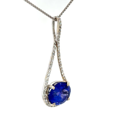 14KW 5.02CT OVAL TAZANITE-0.40CTW DIAMOND PENDANT "AAA" VS/G 4.0G
