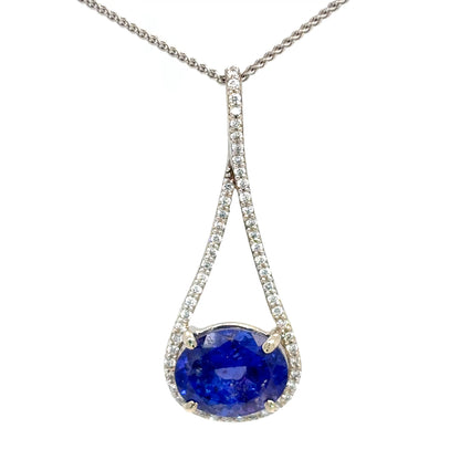 14KW 5.02CT OVAL TAZANITE-0.40CTW DIAMOND PENDANT "AAA" VS/G 4.0G