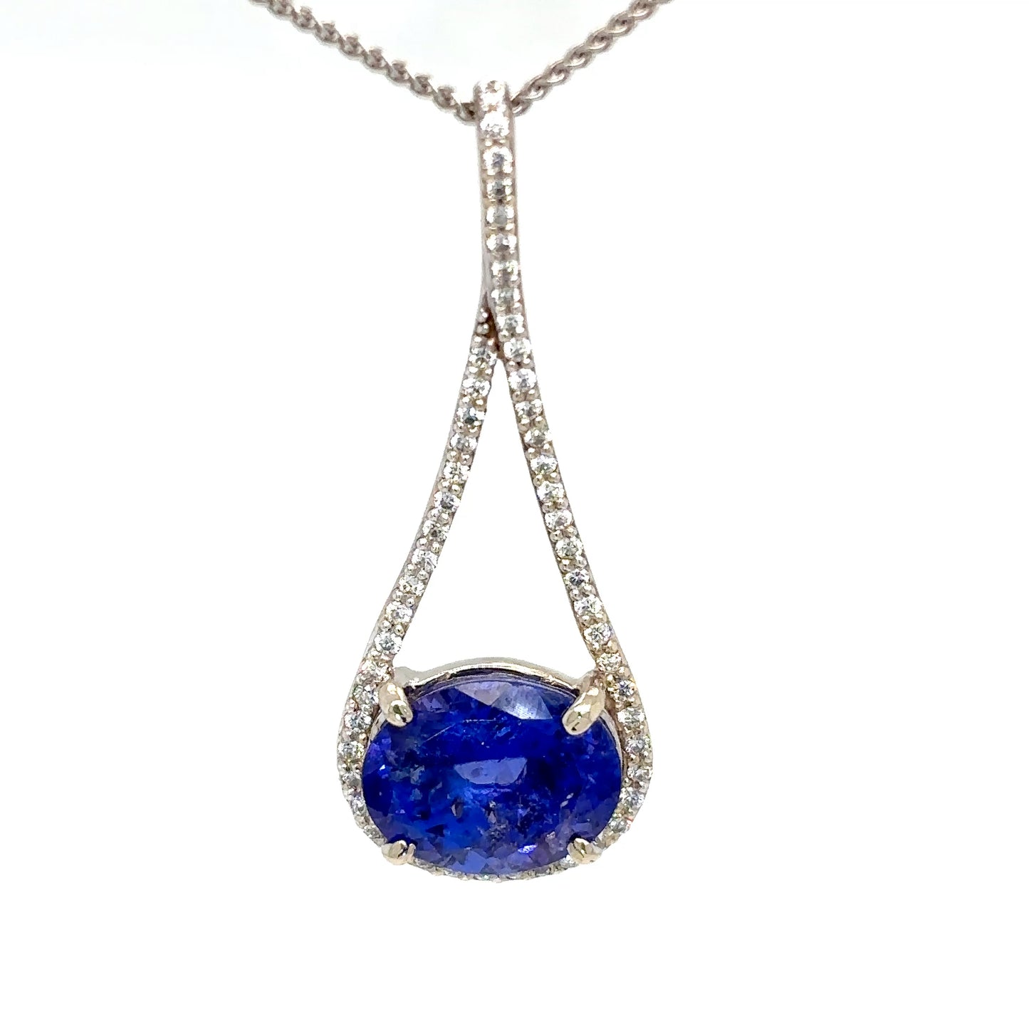 14KW 5.02CT OVAL TAZANITE-0.40CTW DIAMOND PENDANT "AAA" VS/G 4.0G