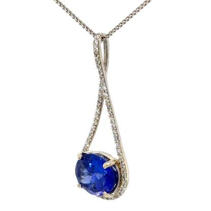 14KW 5.02CT OVAL TAZANITE-0.40CTW DIAMOND PENDANT "AAA" VS/G 4.0G