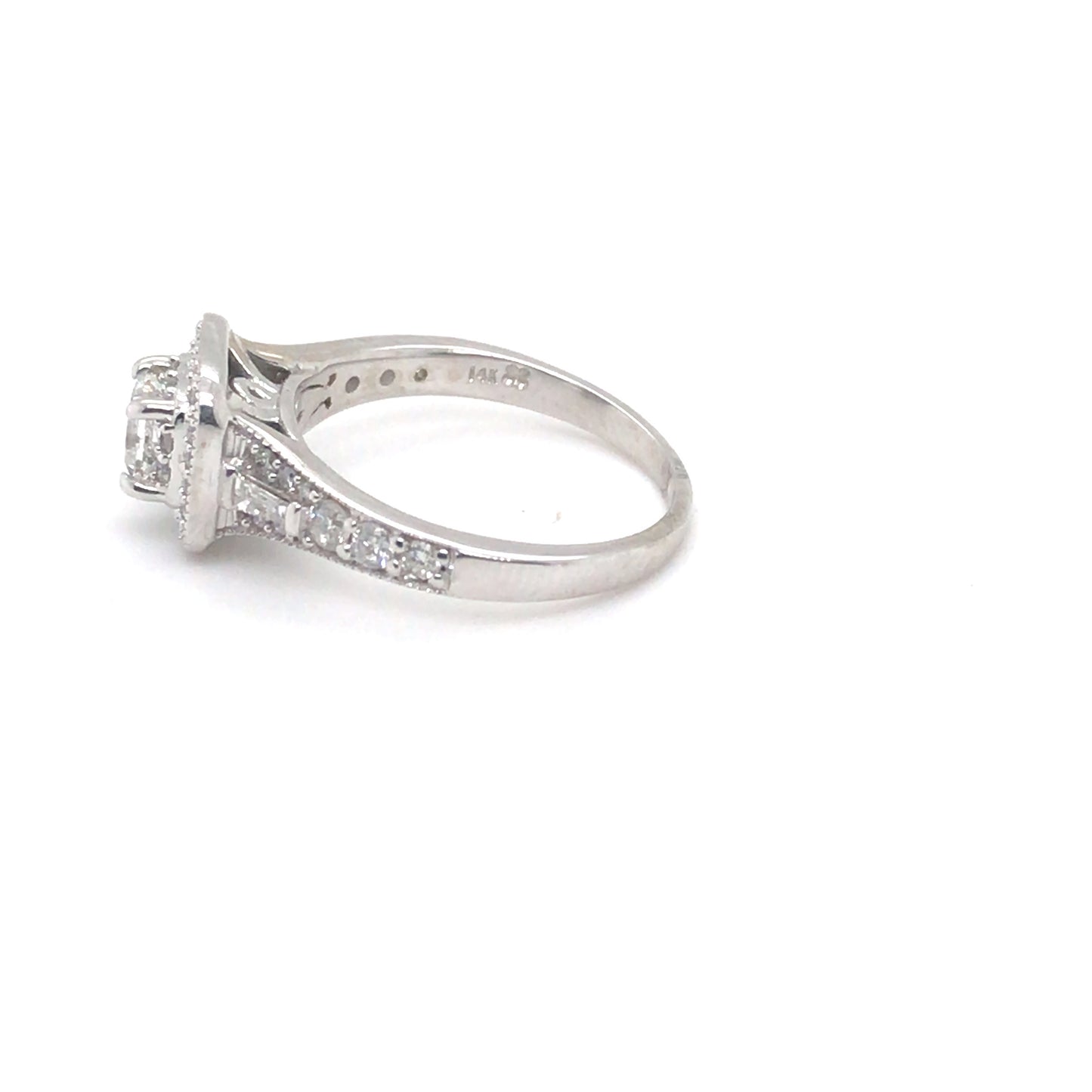 14KW 1.00CTW PRINCESS CUT DIAMOND HALO ENGAGEMENT RING I1-2/H-J 4.4G