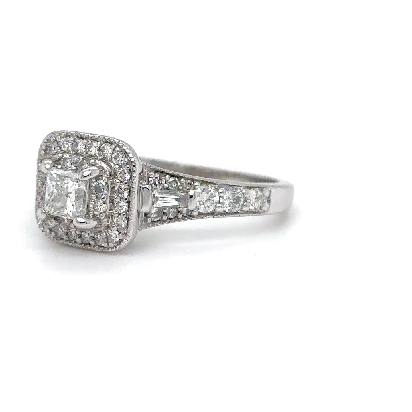 14KW 1.00CTW PRINCESS CUT DIAMOND HALO ENGAGEMENT RING I1-2/H-J 4.4G