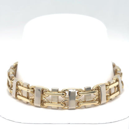 14KTT 9" 11MM FANCY LINK BRACELET 61.6G