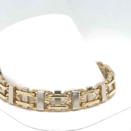 14KTT 9" 11MM FANCY LINK BRACELET 61.6G