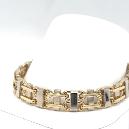 14KTT 9" 11MM FANCY LINK BRACELET 61.6G