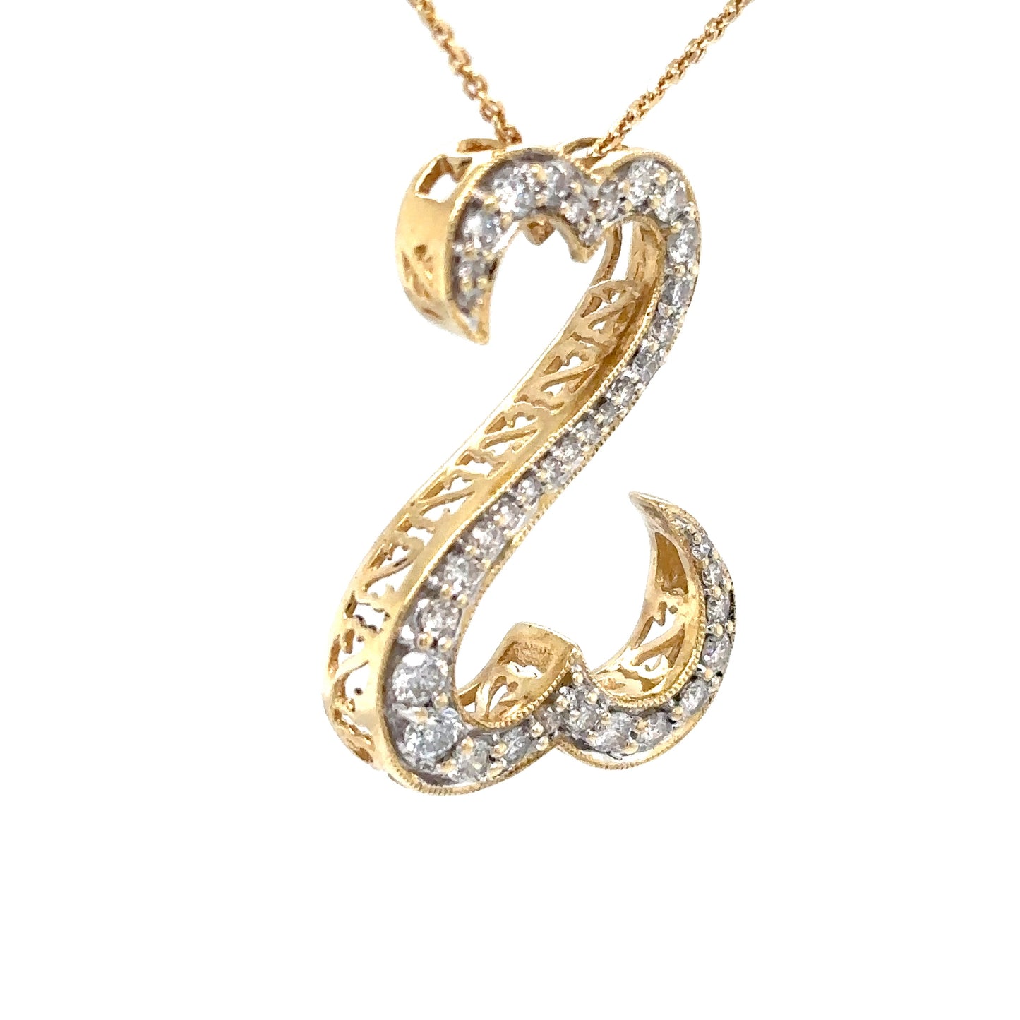 14KY 1.00CTW OPEN HEARTS DIAMOND PENDANT I1/H-I 4.6G