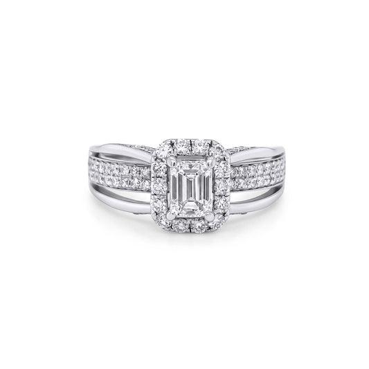 14KW 1.25CTW EMERALD CUT-ROUND DIAMOND HALO ENGAGEMENT RING VS/G-H 5.5G-Fine Jewelry in Bradenton &amp; Lakewood Ranch, Fl. | Michael &amp; Co. Jewelers