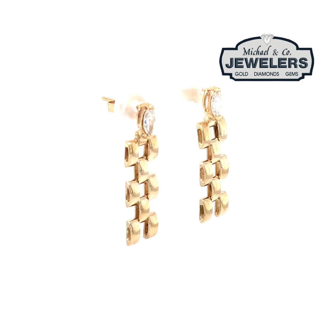 14KY 0.25CTW MARQUISE DIAMOND PANTHER LINK EARRINGS SI2/G-H 2.3G