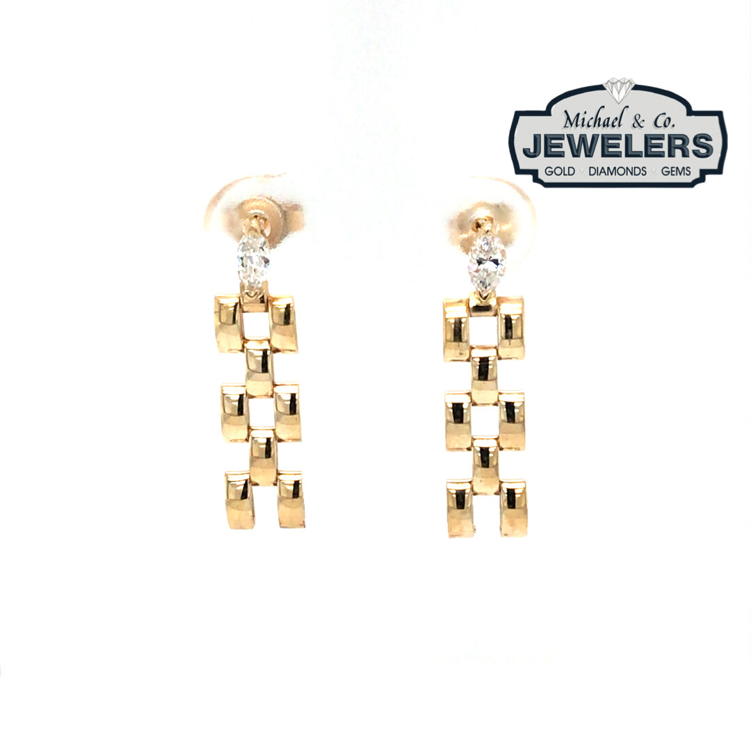 14KY 0.25CTW MARQUISE DIAMOND PANTHER LINK EARRINGS SI2/G-H 2.3G