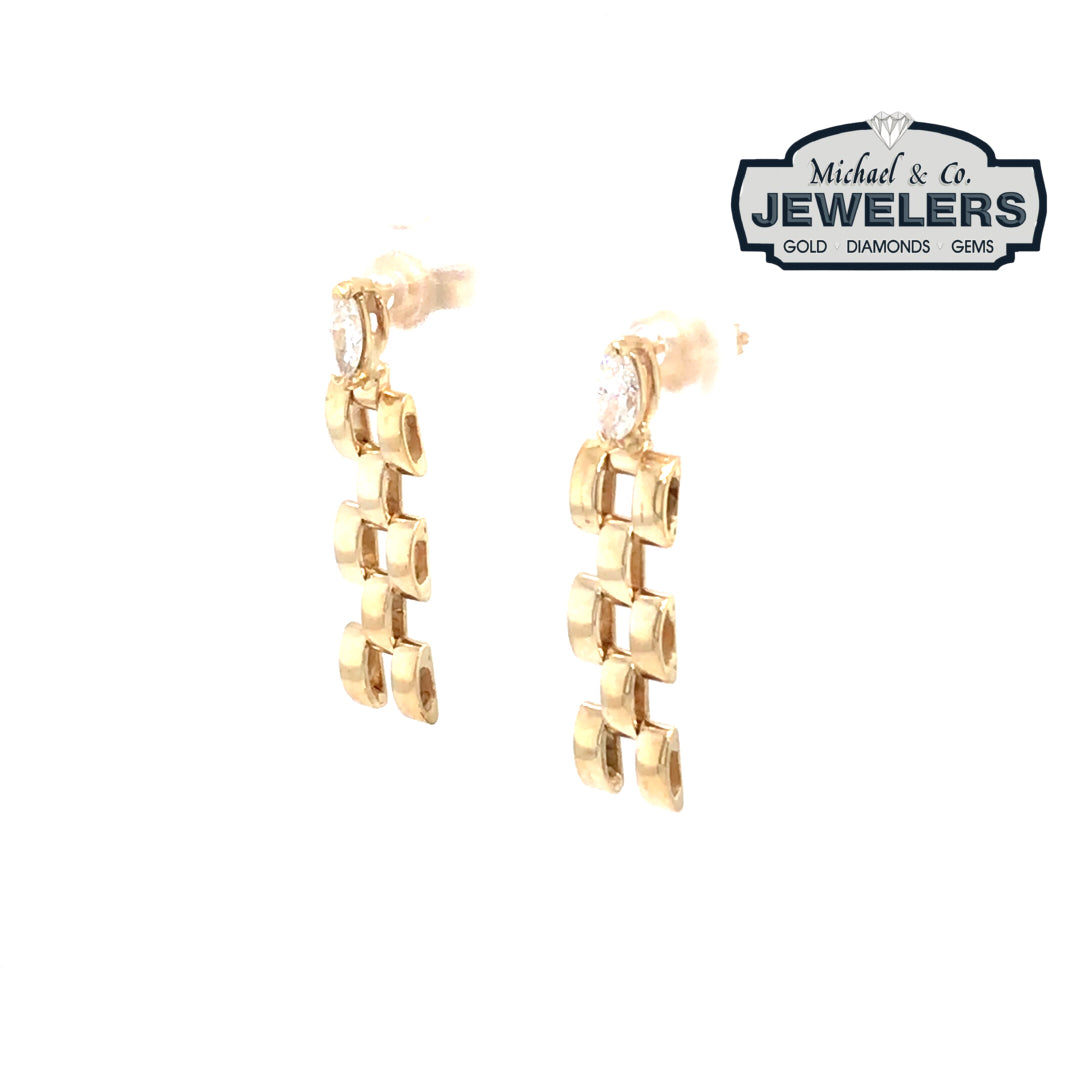 14KY 0.25CTW MARQUISE DIAMOND PANTHER LINK EARRINGS SI2/G-H 2.3G