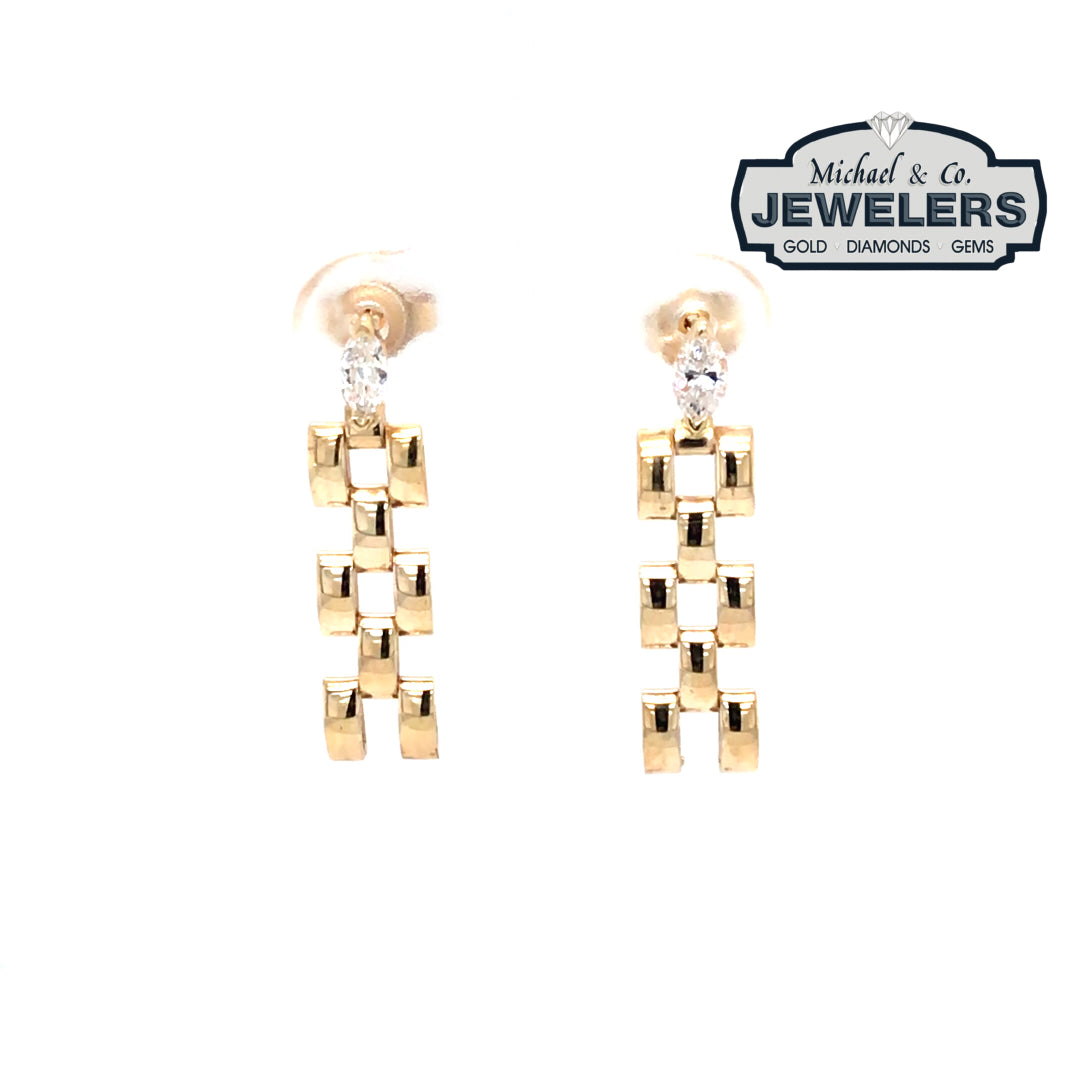 14KY 0.25CTW MARQUISE DIAMOND PANTHER LINK EARRINGS SI2/G-H 2.3G